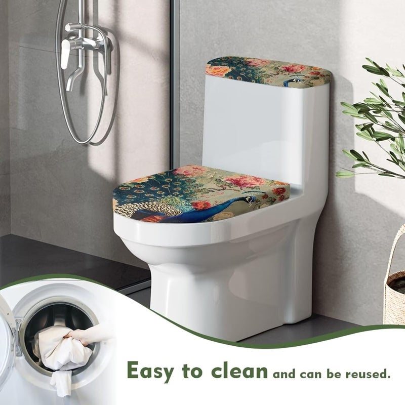 Flashideas Peacock Toilet Lid Cover and Toilet Tank Cover Soft Plush Seat Covers Tank Lip Covers Easy to Clean Bathroom Decoration Accessories Fits Most Toilet Tanks & Lids - Image 4